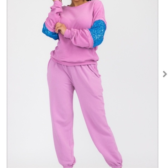 SEQUIN COTTON SPANDEX KNIT JOGGER PANT SET - Picture 7 of 7